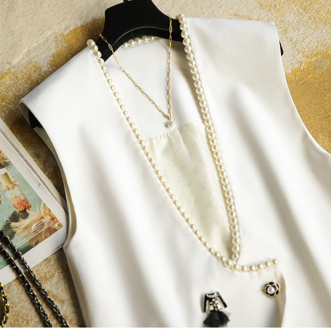 Damen Elegante Blazer-Weste mit Perlenverzierung Drune
