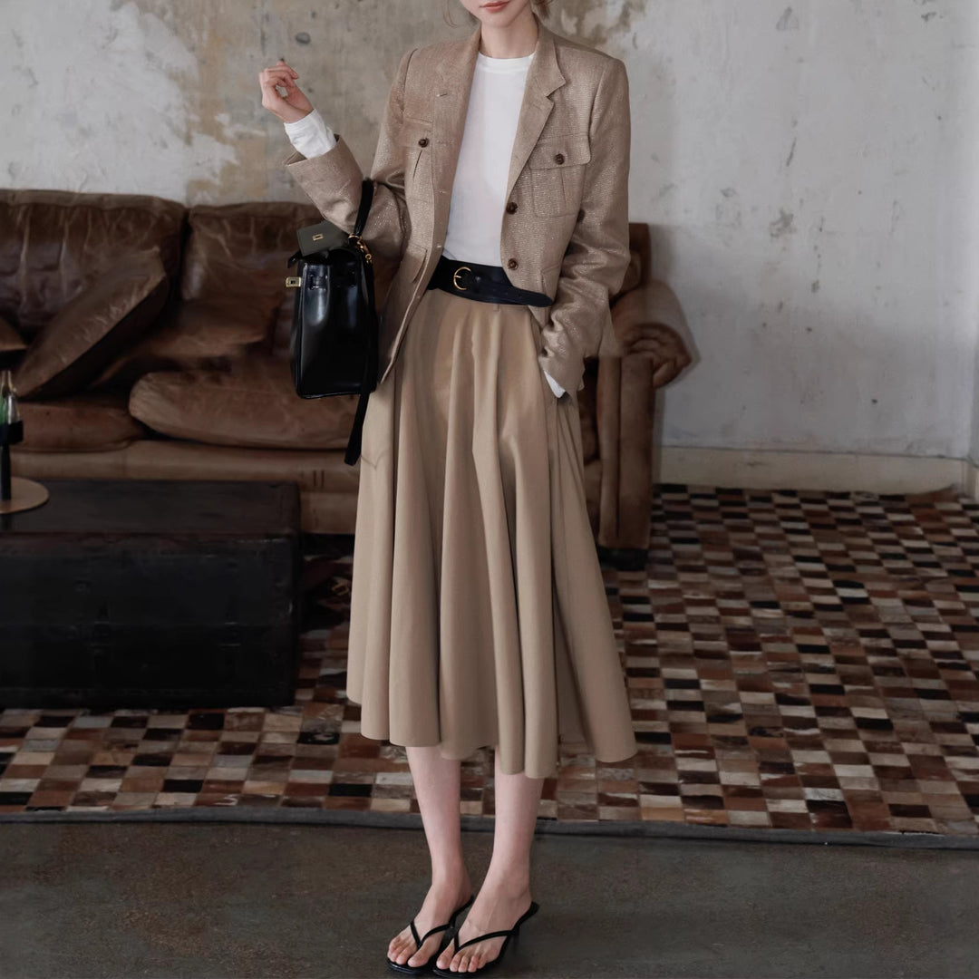 Damen Elegante Leinenjacke mit Taillengürtel Drune