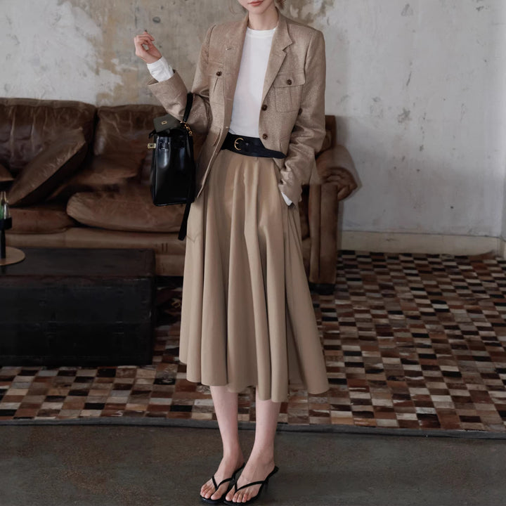 Damen Elegante Leinenjacke mit Taillengürtel Drune