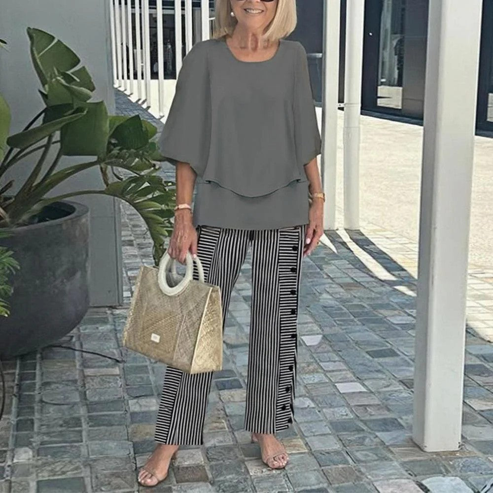 Damen nan Lagen-Tunika mit Cape-Ärmeln und knöchellanger Geradebeinhose mit Grafikprint Drune