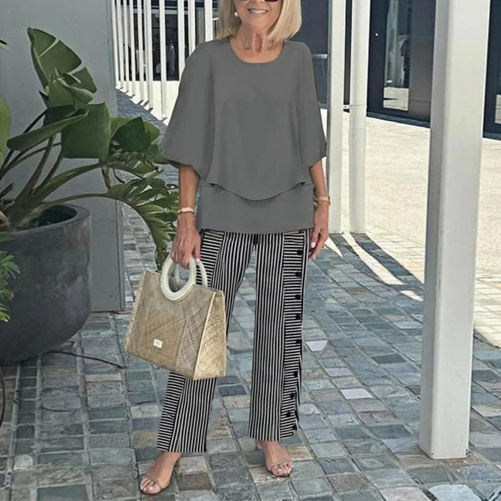 Damen nan Lagen-Tunika mit Cape-Ärmeln und knöchellanger Geradebeinhose mit Grafikprint Drune