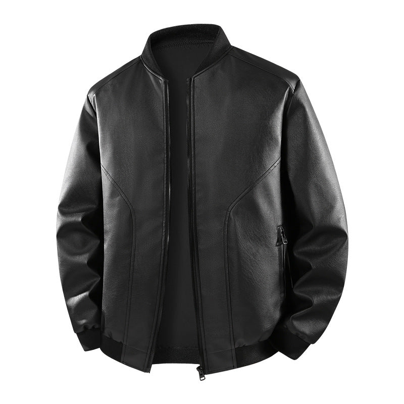 Herren Lederbomberjacke mit schmalem Stehkragen, verdecktem Reißverschluss und minimalistischen Ziernähten Drune