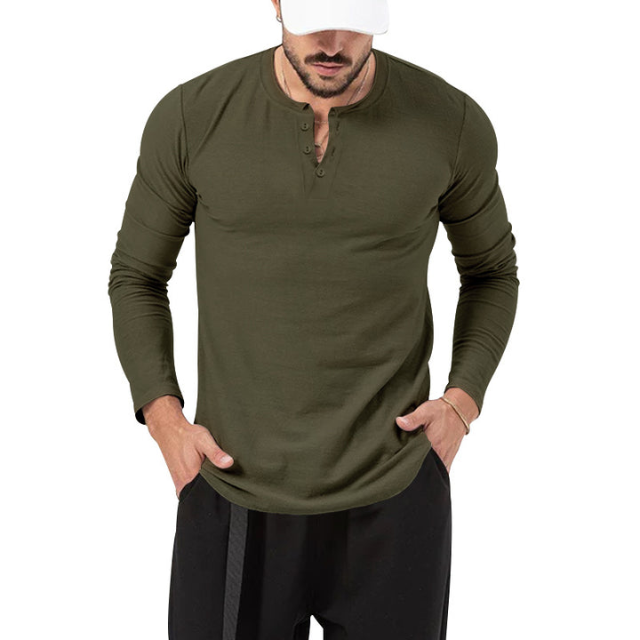 Herren Langarm Henley-Shirt mit modischem Knopfverschluss Drune