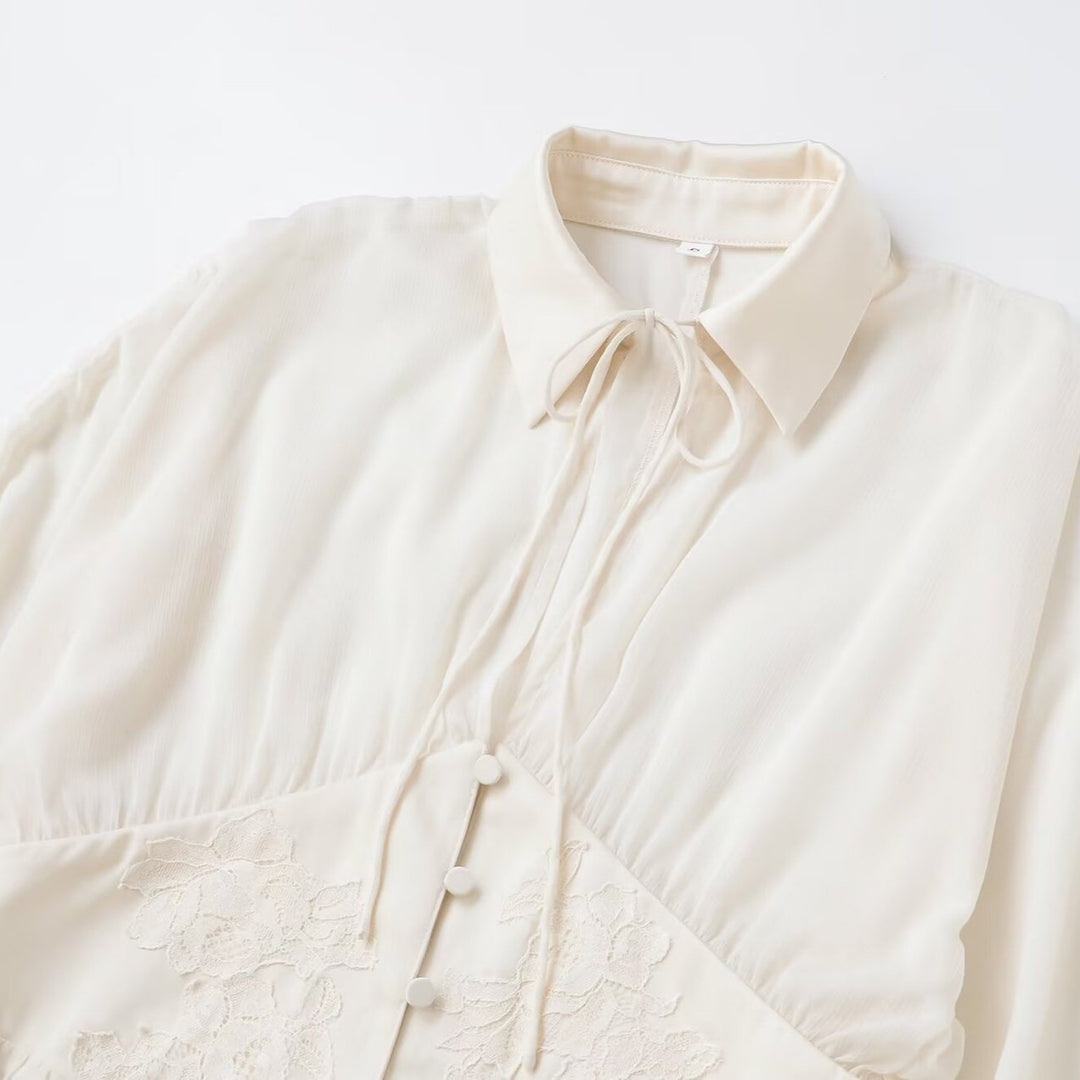 Damen fließende Tunika-Bluse mit geraffter Taille und spitzem Saum Drune