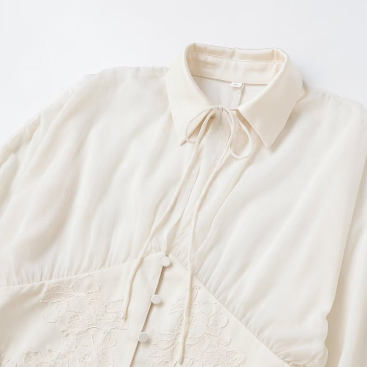 Damen fließende Tunika-Bluse mit geraffter Taille und spitzem Saum Drune