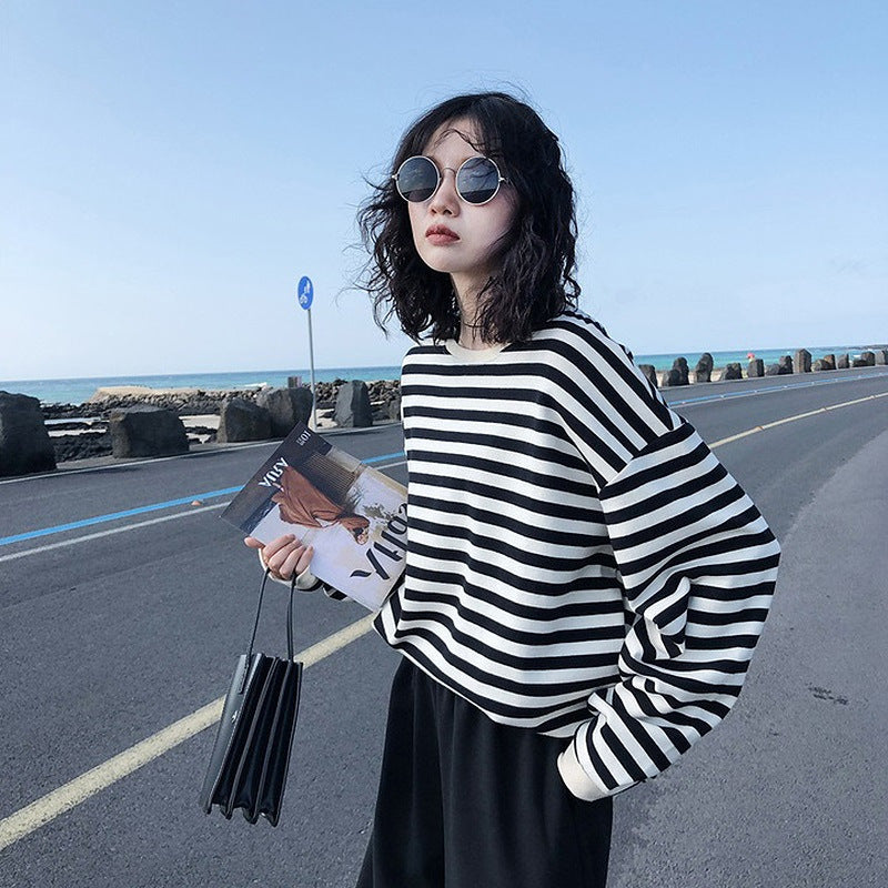Damen gestreiftes Sweatshirt mit weitem Schnitt und lässigen Ärmeln