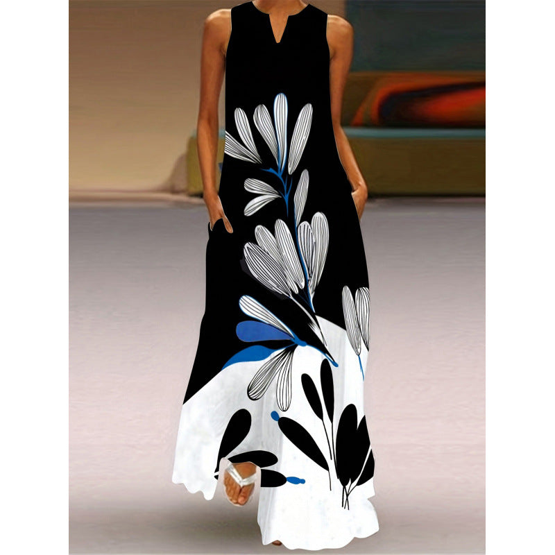 Damen Maxikleid mit elegantem floralem Design und seitlichen Taschen Drune