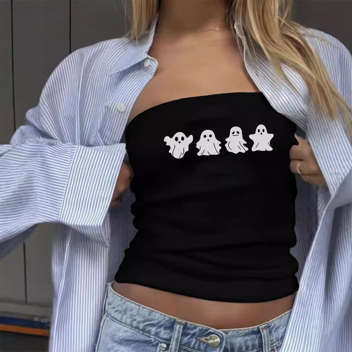 Damen Bandeau-Top mit fröhlichem Gespenster-Motiv Drune