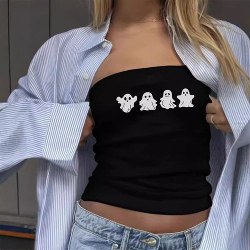 Damen Bandeau-Top mit fröhlichem Gespenster-Motiv Drune