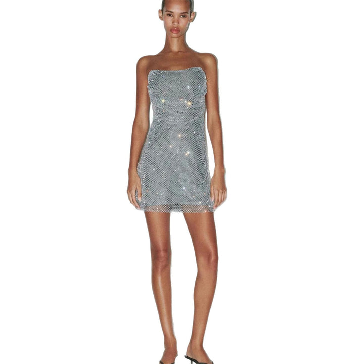 Damen Glitzerndes Cocktailkleid mit schulterfreiem Design und funkelnden Pailletten Drune
