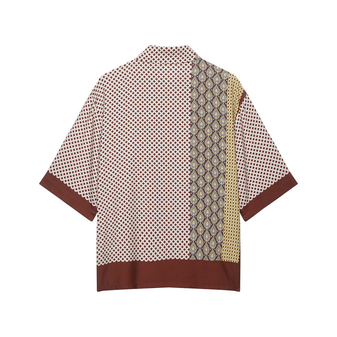 Damen Weite Palazzo‑Hose mit Print‑Einsätzen, Tunnelzugbund und Seitenpaspeln Drune