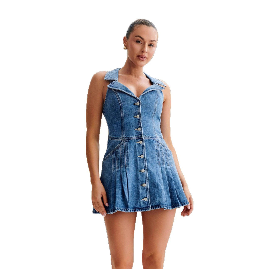 Damen Denim-Hemdkleid im taillierten Schnitt mit knopfbaren Details Drune