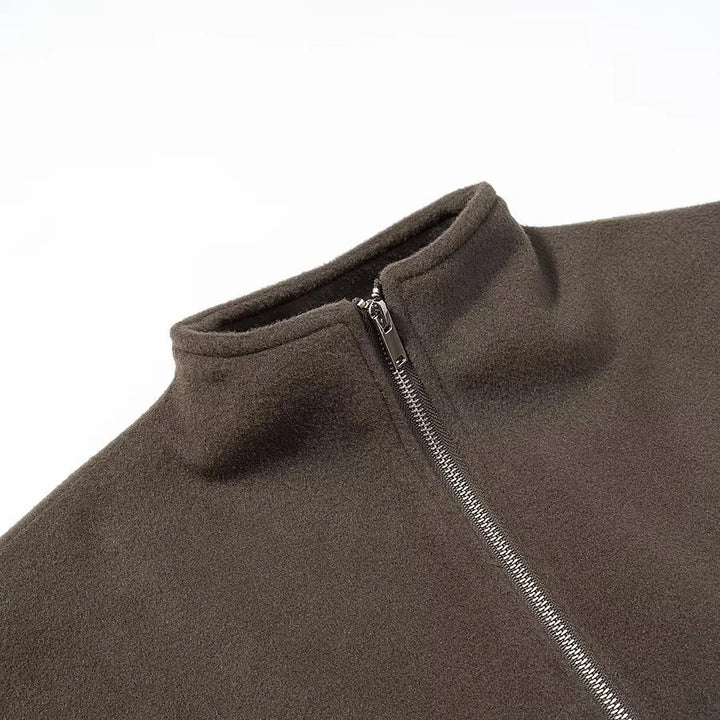 Damen nan kastiger Zip‑Up Fleece‑Cardigan mit Stehkragen und cleanem Minimaldesign Drune