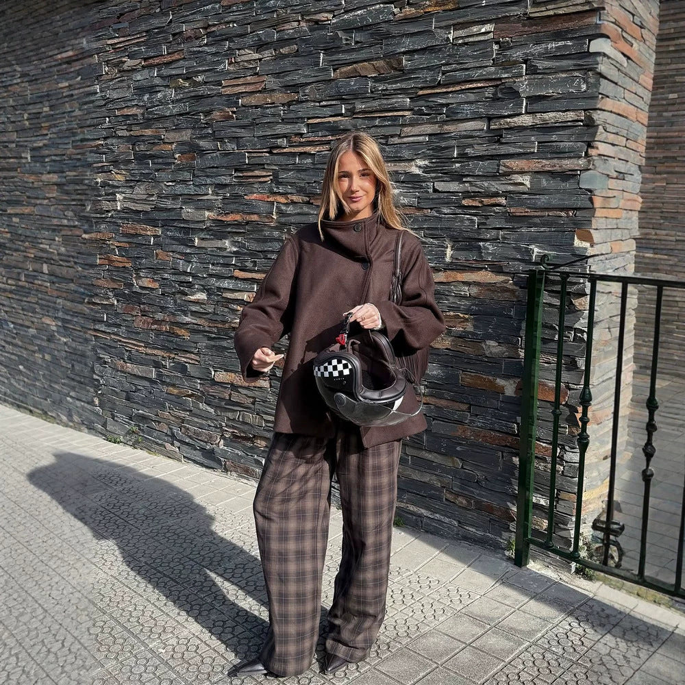 Damen Langer Wollmix-Mantel mit Oversize-Schnitt und weitem Revers Drune