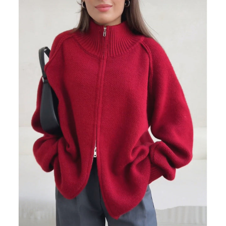 Damen Stehkragen Strickjacke mit Reißverschluss Drune