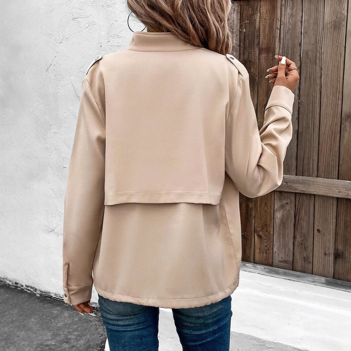 Damen Oversize Hemdjacke mit Druckknopf-Front, Brustklappen und Tunnelzugsaum Drune
