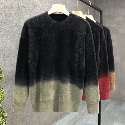 Herren Flauschiger Farbverlauf-Pullover aus Mohair-Mix mit Rundhals und geradem Schnitt Drune