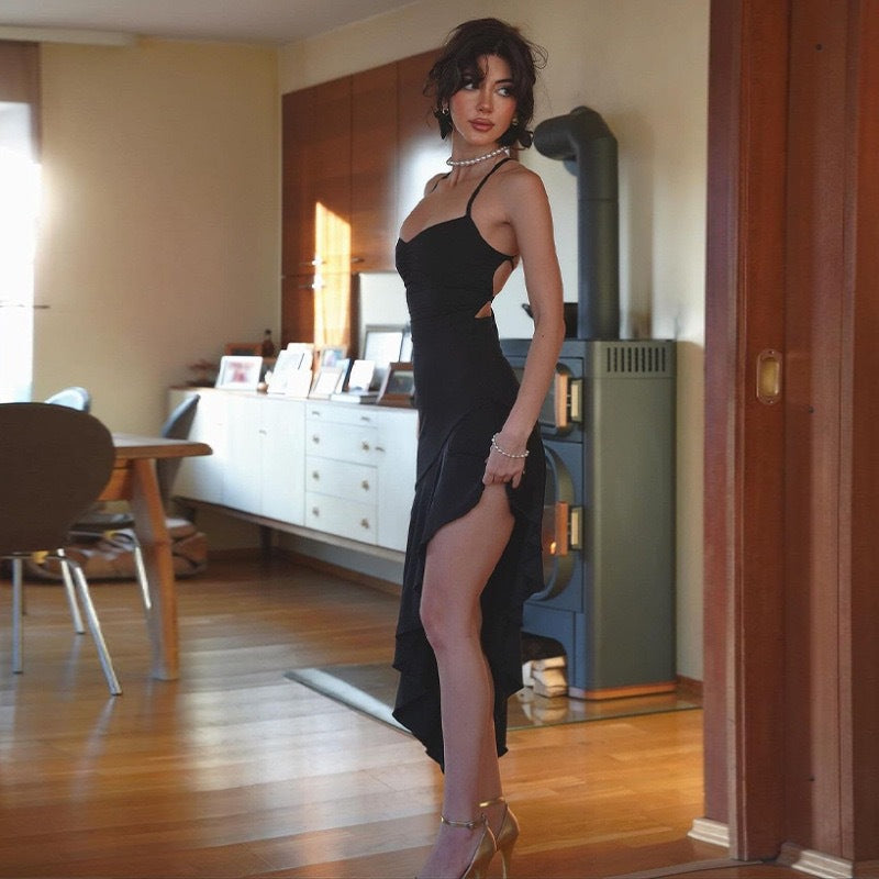 Damen Elegantes Maxikleid mit hohem Schlitz und offenem Rücken Drune