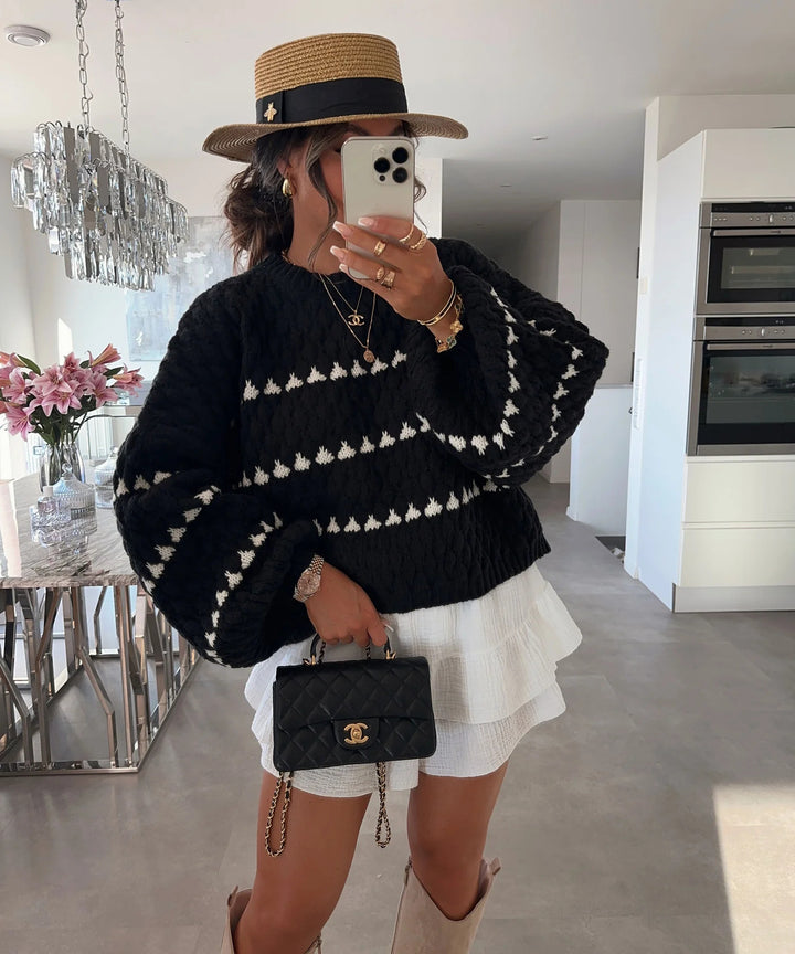 Damen Grobstrukturierter Pullover mit weitem Arm Drune