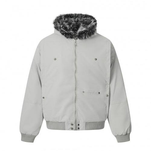 Unisex Kurze Boxy-Bomberjacke mit Kunstfellkapuze, winddichter Shell und thermischer Isolierung Drune