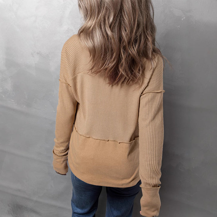 Damen Oversize-Pullover mit Waffle-Struktur, V-Notch und überschnittener Schulter Drune