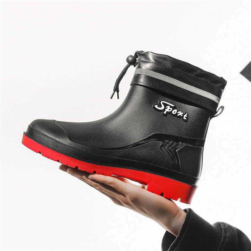 Herren Kurze wasserdichte Regenstiefelette mit Kordelverschluss und profiliertem Outdoor-Sohlendesign Drune