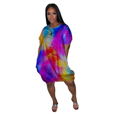 Damen Oversize-Gradient-Tunika-Kleid mit Eingrifftaschen und Rundhalsausschnitt Drune