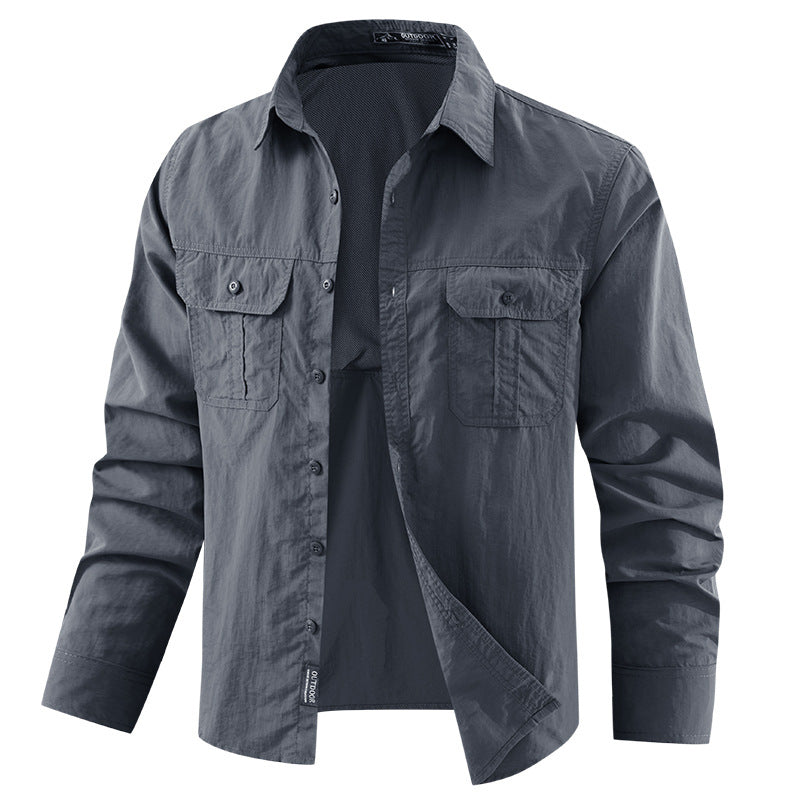 Herren nan leichtes UV-Schutz Outdoor-Hemdjacke mit atmungsaktivem Mesh-Futter, Klappentaschen und schnell trocknender Webstruktur Drune