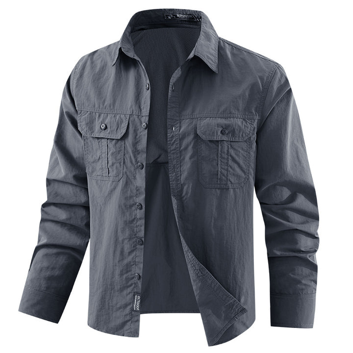 Herren nan leichtes UV-Schutz Outdoor-Hemdjacke mit atmungsaktivem Mesh-Futter, Klappentaschen und schnell trocknender Webstruktur Drune