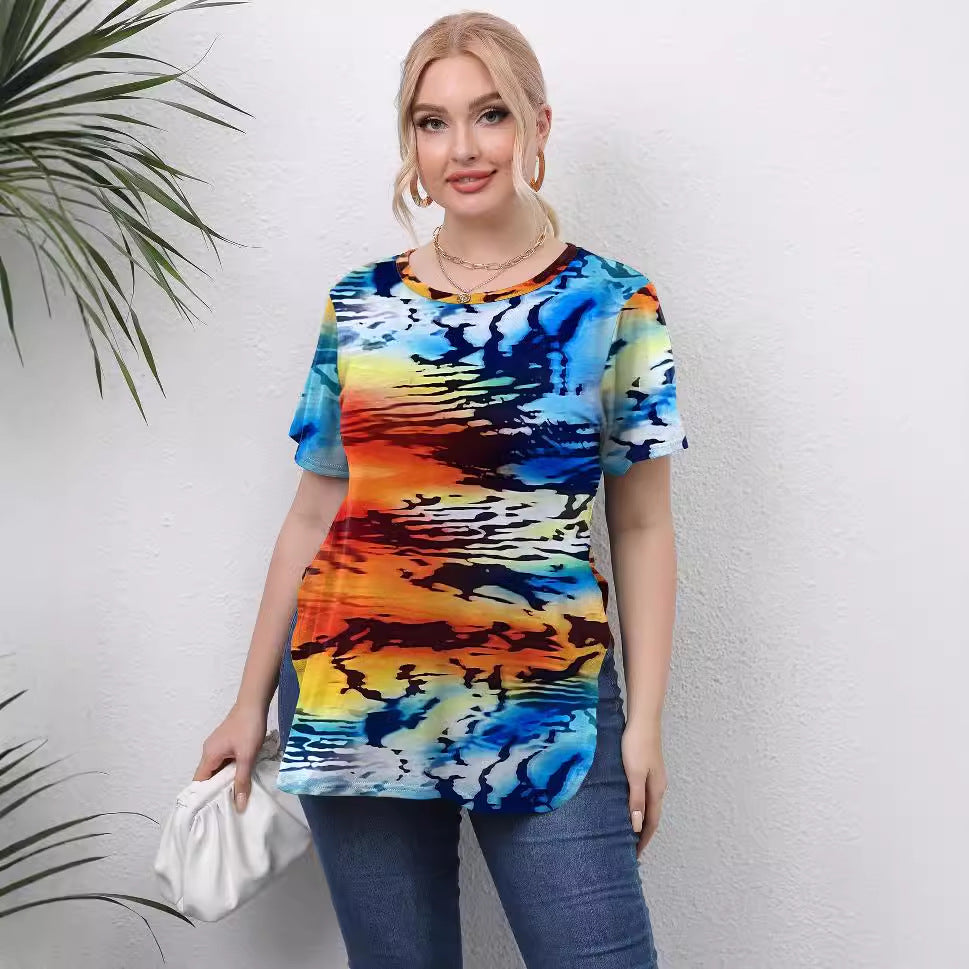 Damen lässiges T-Shirt mit modernem Batikdesign Drune