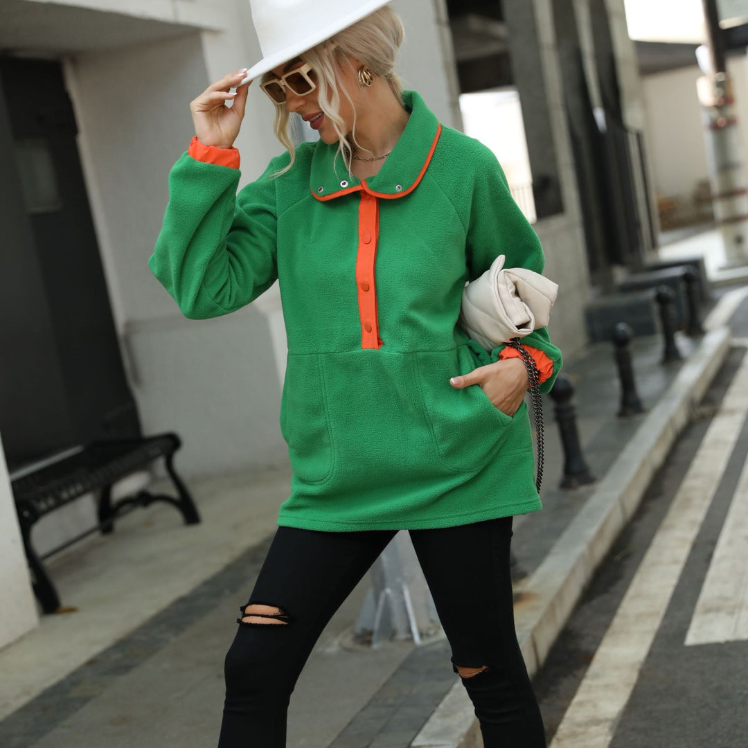 Damen Fleece-Pullover mit hohem Kragen und Knopfverschluss Drune