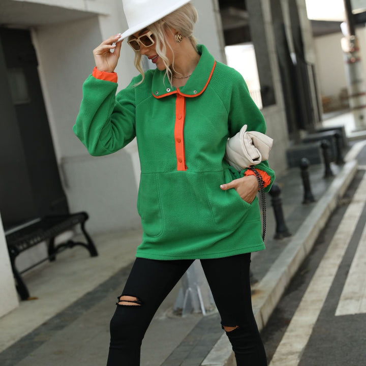 Damen Fleece-Pullover mit hohem Kragen und Knopfverschluss Drune