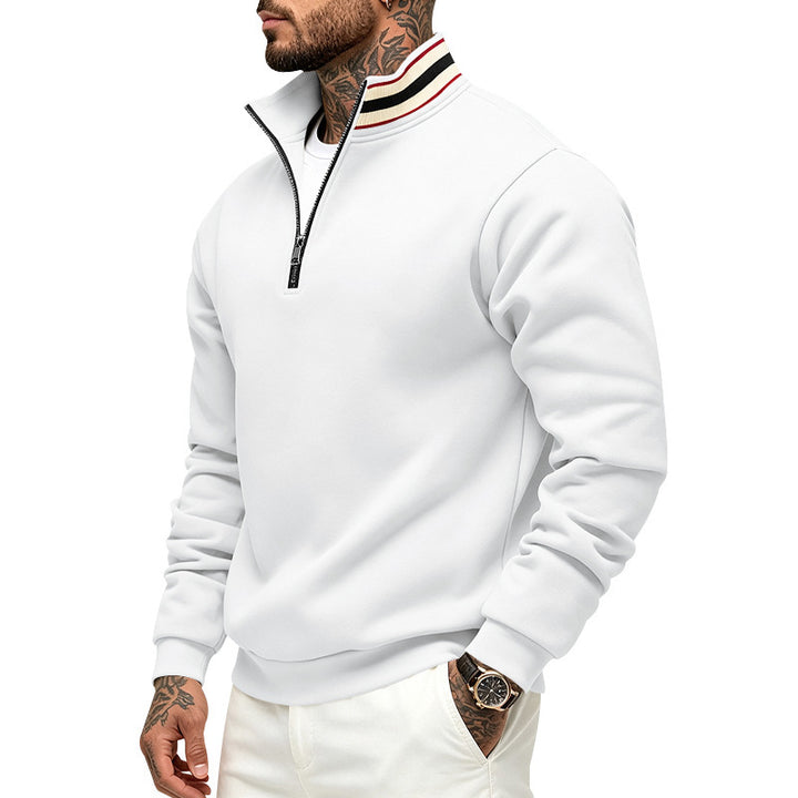 Herren Sweatshirt mit Halbreißverschluss und gestreiftem Stehkragen Drune