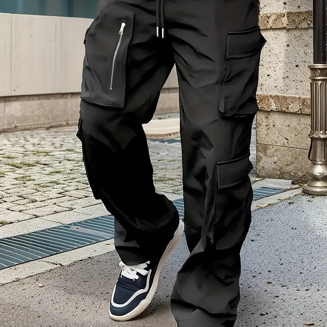 Herren Multifunktionale Cargohose mit großen Klapp‑ und Reißverschlusstaschen sowie Kordelzug Drune