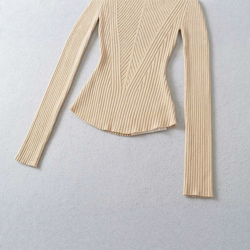 Damen Taillierter Rippstrick-Pullover mit V-Ausschnitt und formgebender Struktur Drune