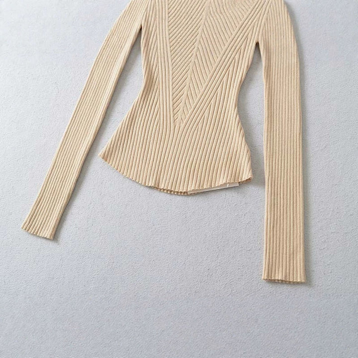 Damen Taillierter Rippstrick-Pullover mit V-Ausschnitt und formgebender Struktur Drune