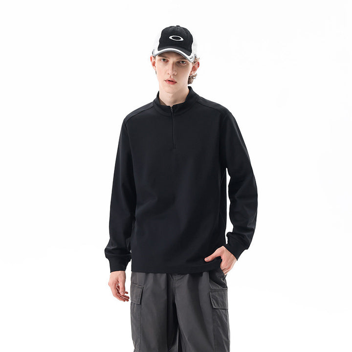 Herren Oversize Halbzip-Sweatshirt mit Stehkragen und seitlichen Reißverschlusstaschen Drune