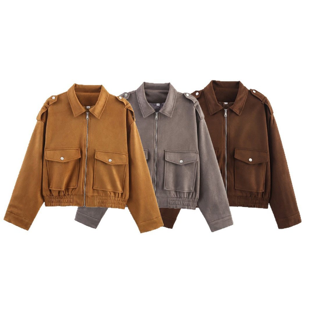 Damen Modische Outdoorjacke im lässigen Stil mit großen Taschen und Reißverschluss Drune