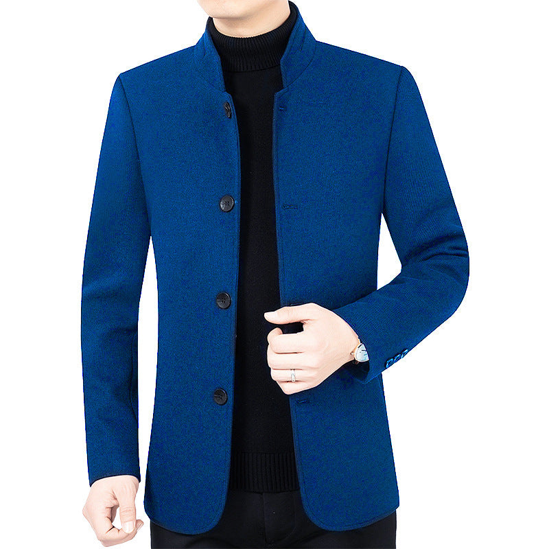 Herren Moderner taillierter Mantel mit Stehkragen und Knopfleiste aus Wollmix Drune