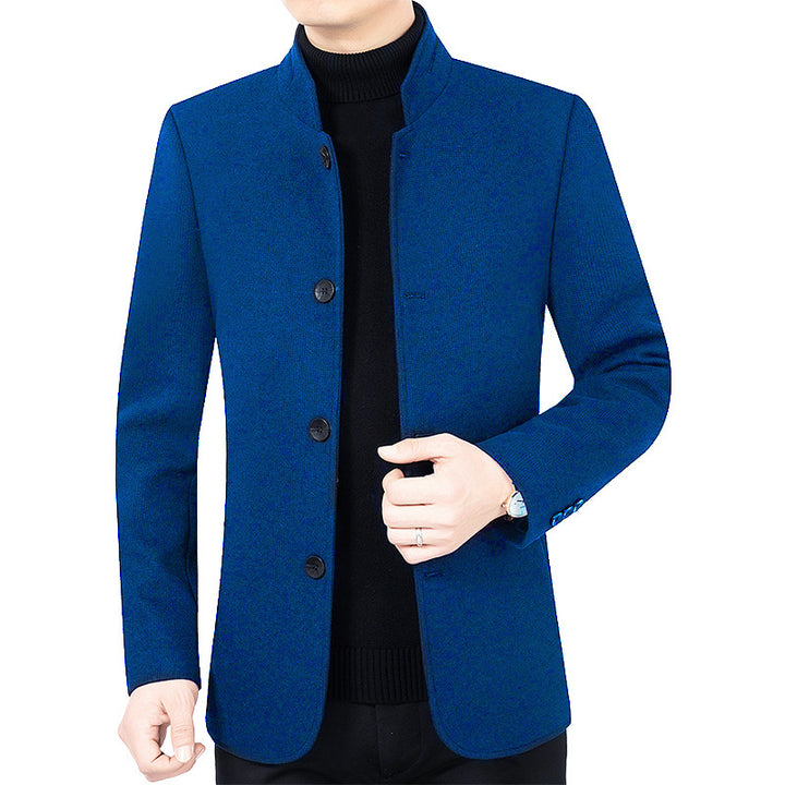 Herren Moderner taillierter Mantel mit Stehkragen und Knopfleiste aus Wollmix Drune