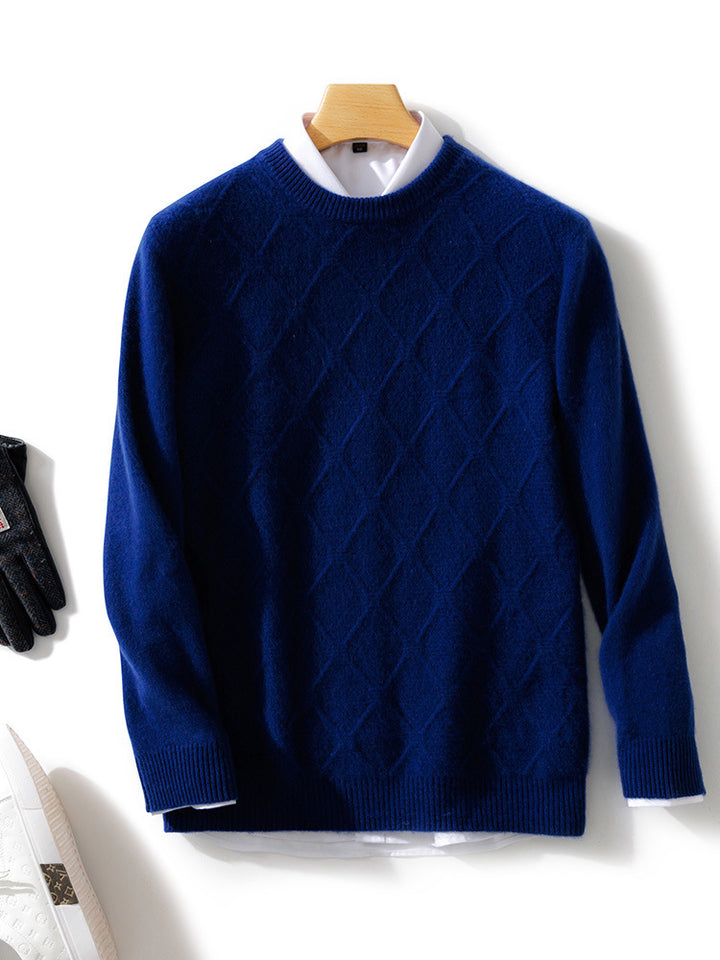 Herren Strukturierter Rauten‑Strickpullover mit Rundhalsausschnitt und kaschmirähnlicher Weichheit Drune