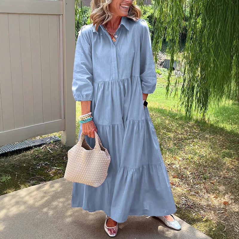 Drune | Lässiges Einfarbiges Patchworkkleid mit Reverstasche
