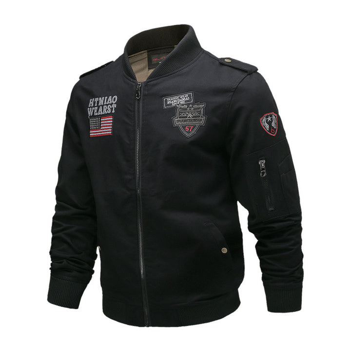 Herren nan militärisch inspirierte Bomberjacke mit Stickpatches, Ärmeltasche, geripptem Saum und robustem Baumwollmix Drune