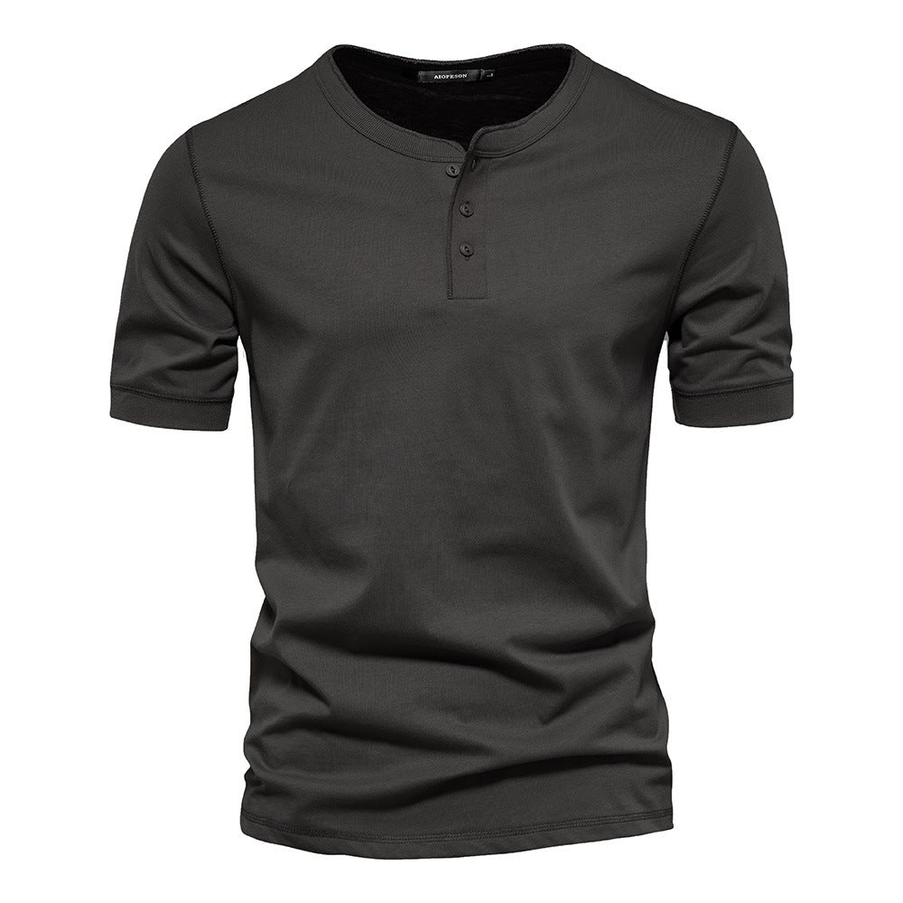 Herren nan schmal geschnittenes Kurzarmshirt mit kurzer Knopfleiste und geripptem Kragen aus Baumwollmix Drune
