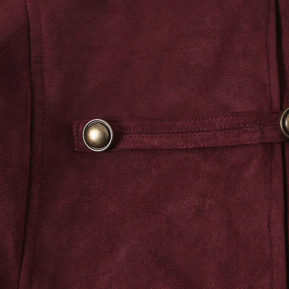 Damen Taillierte Paradejacke aus Veloursimitat mit hoher Knopfsteg‑Blende und Schulterpatten Drune