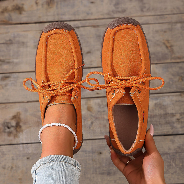 Damen nan lässige Mokassin-Slipper aus Veloursimitat mit dekorativer Ziernaht, elastischer Schnürung und flexibler Gummisohle Drune