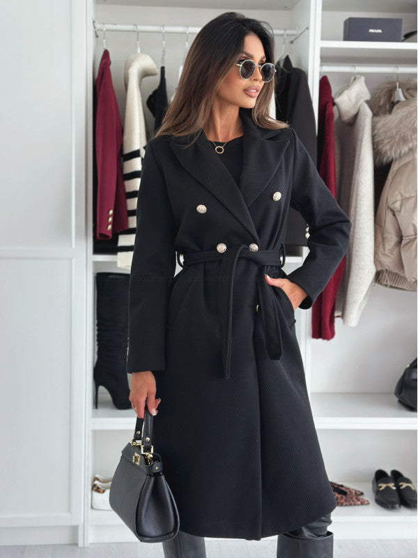 Damen eleganter Trenchcoat mit tailliertem Schnitt und seitlichen Taschen Drune