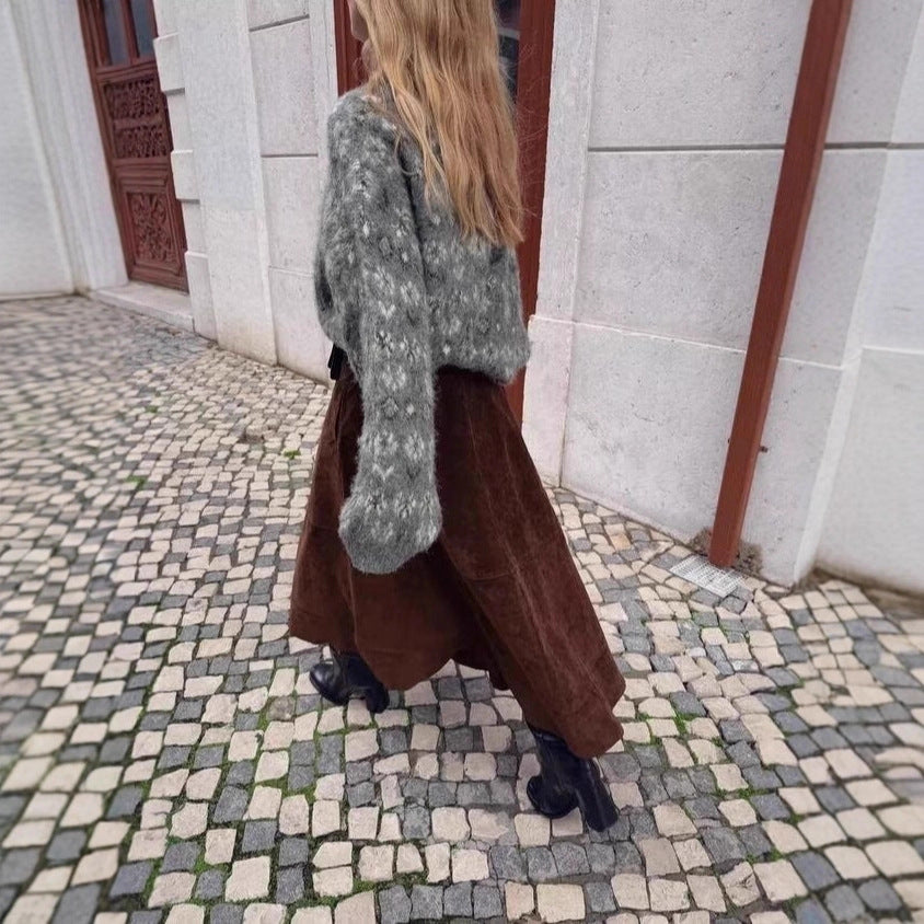 Damen Oversize Jacquard-Pullover aus weichem Mohair‑Mix mit Rundhalsausschnitt Drune