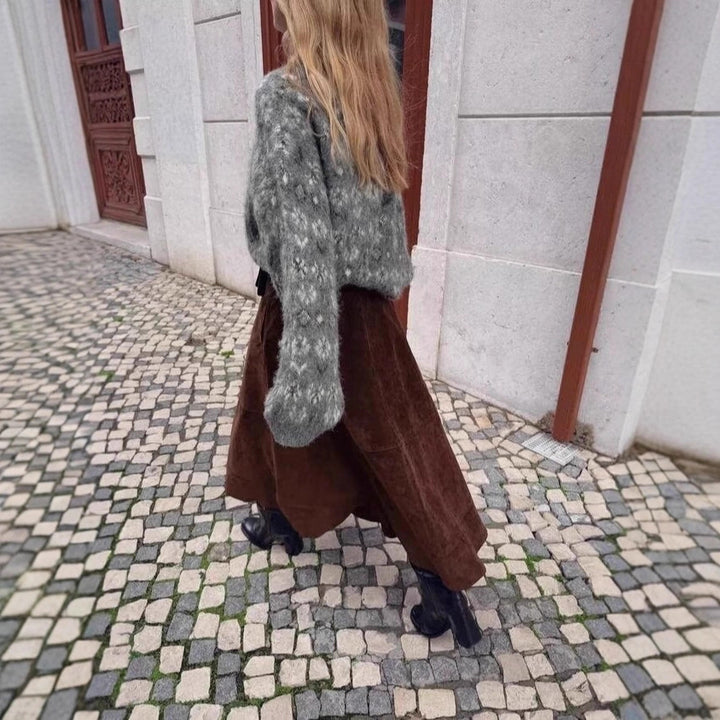 Damen Oversize Jacquard-Pullover aus weichem Mohair‑Mix mit Rundhalsausschnitt Drune
