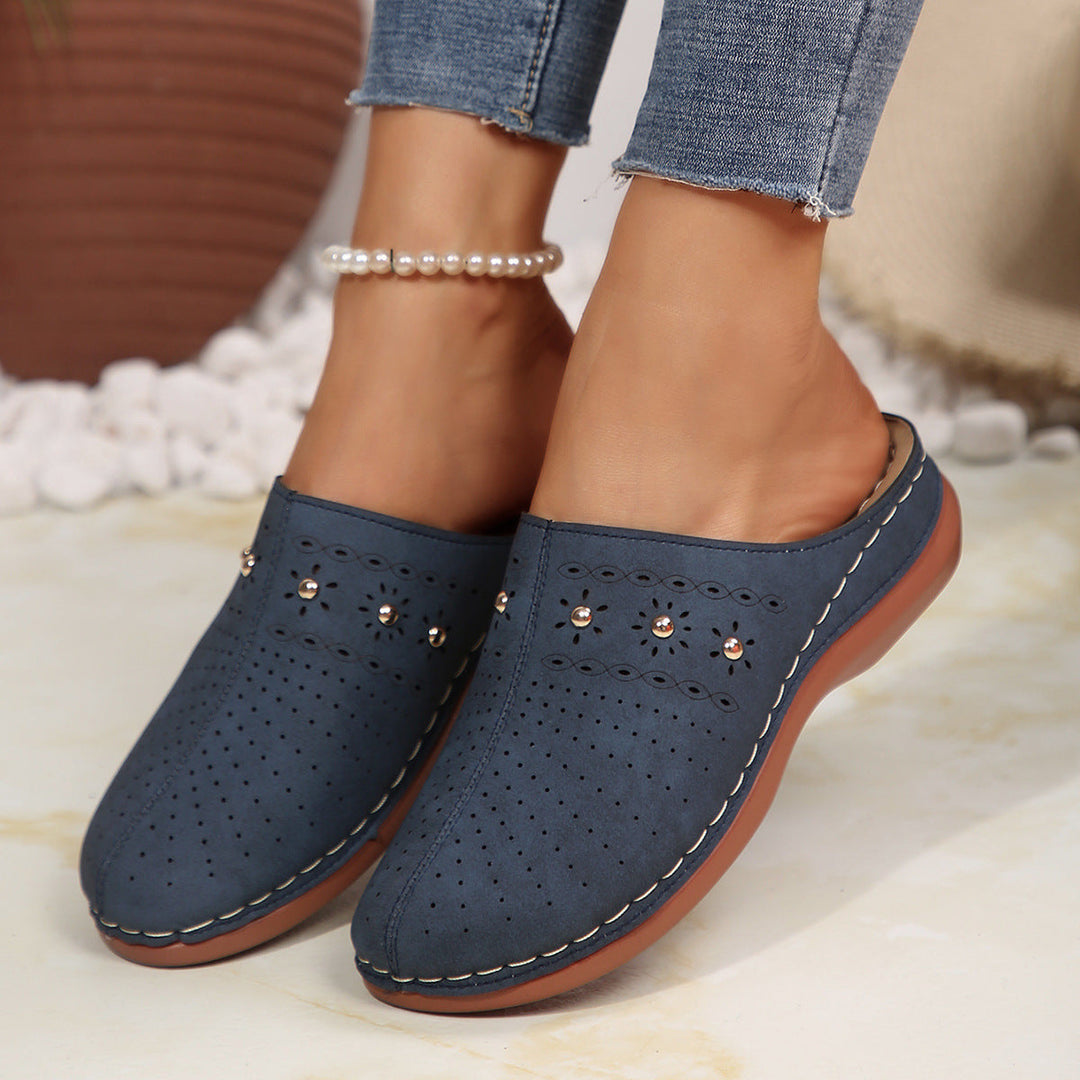 Damen bequeme Clogs mit atmungsaktiven Löchern und eleganten Verzierungen Drune